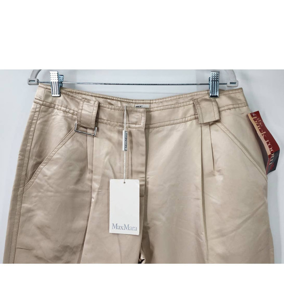 NEW NWT Max Mara Silk Trouser Pants Size 14 Gold Tan Designer Made In Italy - Picture 3 of 16